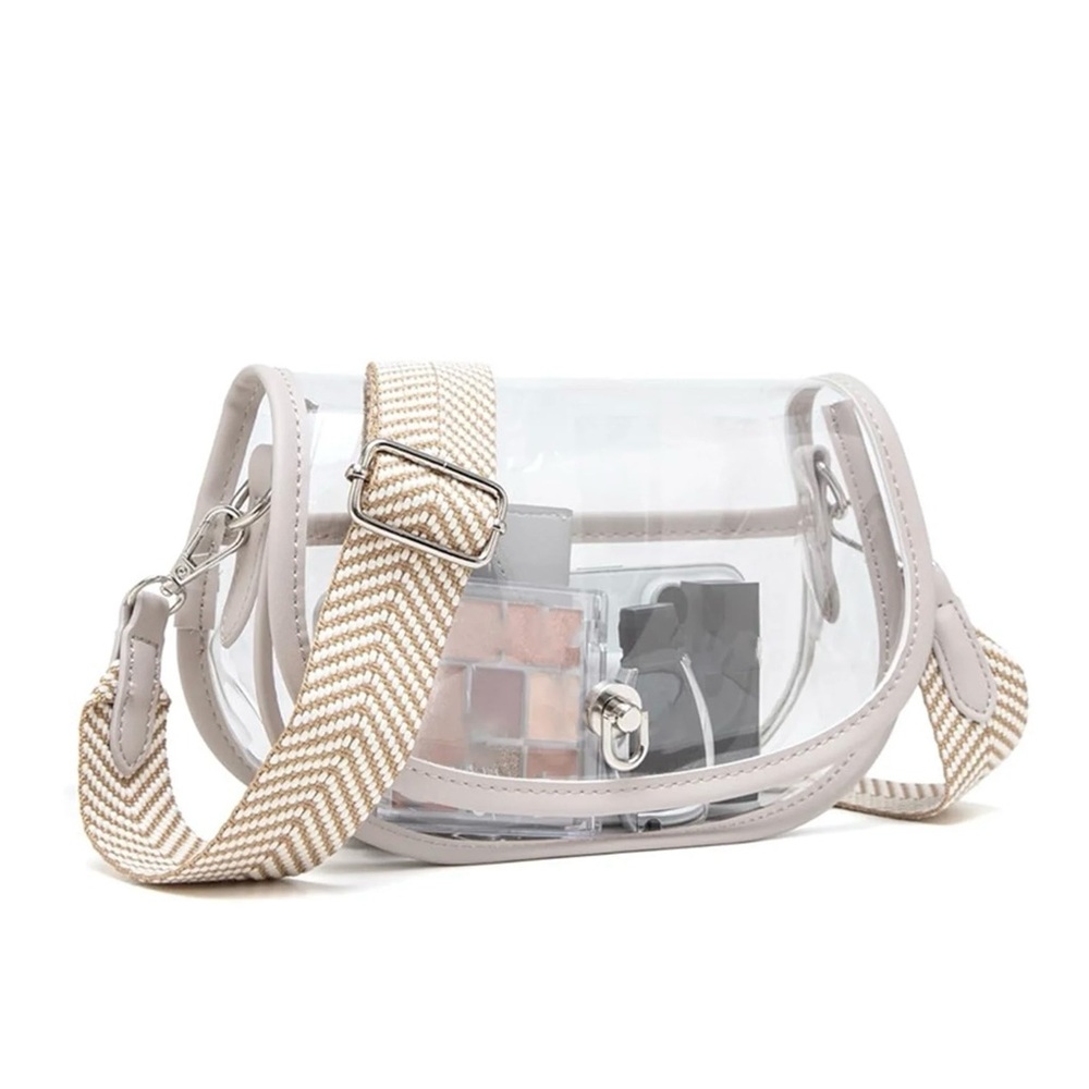 Clear Transparent Crossbody Bag with Beige Strap Stadium Approved